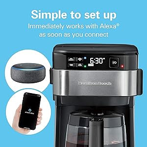 Hamilton Beach Works with Alexa Smart Coffee Maker, Programmable, 12 Cup Capacity, Black and Stainless Steel (49350) - A Certified for Humans Device