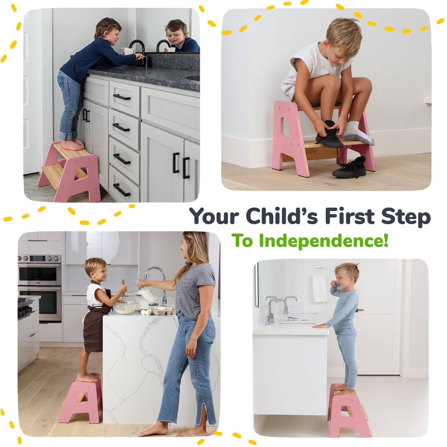 2-Step Wooden Stool for Toddlers(Step Stool for Children Ages 2+)