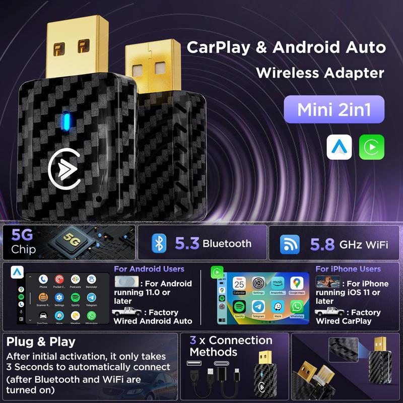 MSXTTLY 2026 Wireless Carplay Adapter for Iphone & Android | Car Electronics, Car Interior Accessories & Electronic Charger Dongle for 2017+ Car Models with OEM Wired Carplay & Android Auto