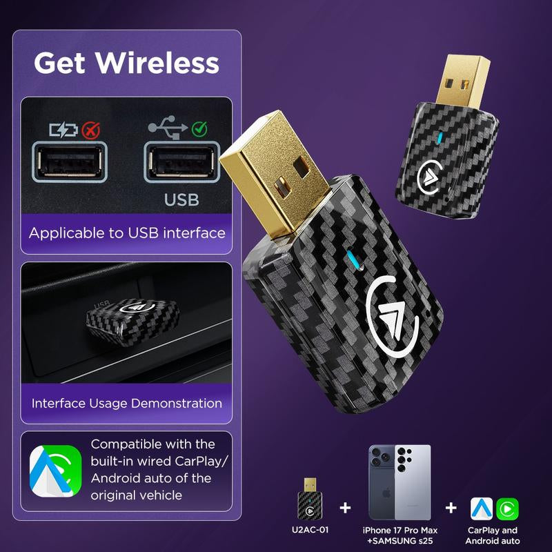MSXTTLY 2026 Wireless Carplay Adapter for Iphone & Android | Car Electronics, Car Interior Accessories & Electronic Charger Dongle for 2017+ Car Models with OEM Wired Carplay & Android Auto